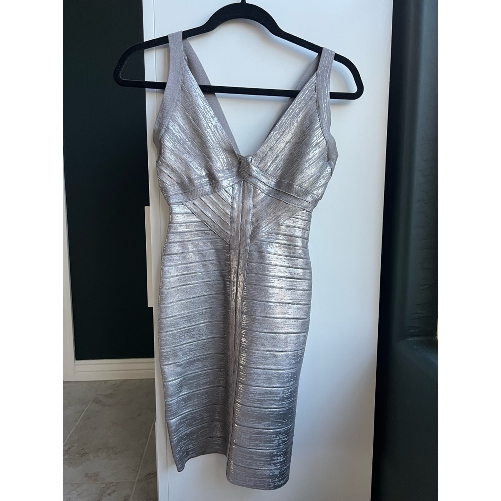 Herve Leger Metallic Silver Mini Dress